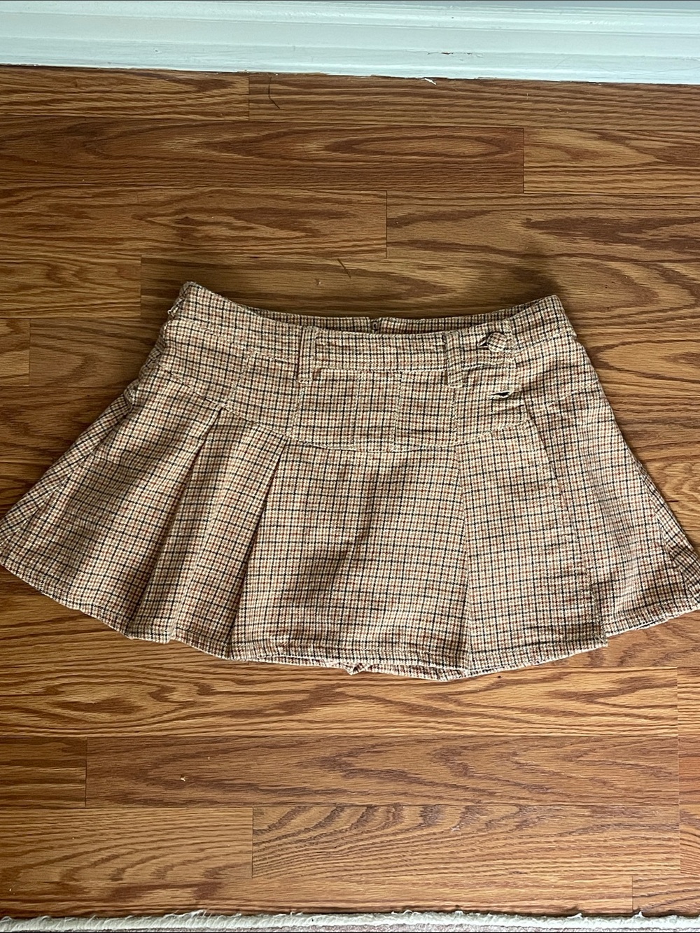 Free People Tan Plaid Pleated Mini Skirt